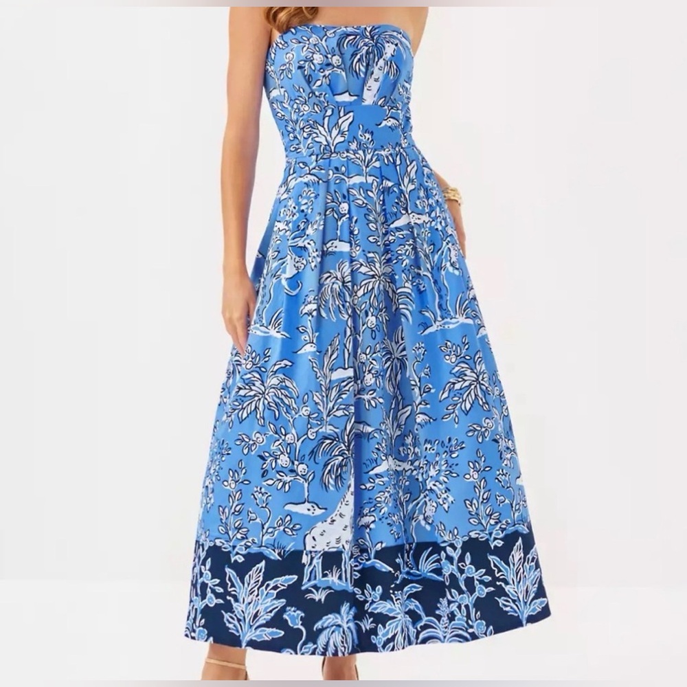 Lilly Pulitzer Kenni Midi Dress Sunwashed Blue Tall Tales NWT 00